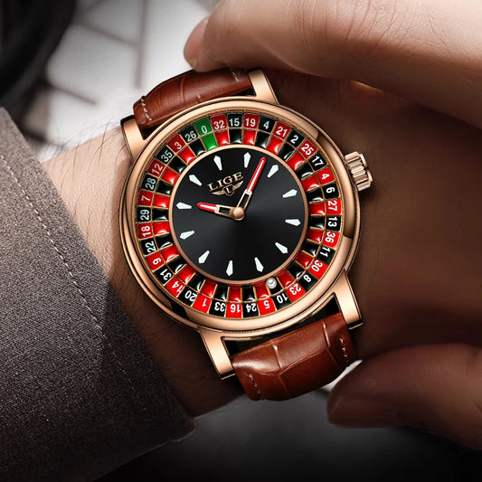 LIGE - La montre "Vegas Royale" – Édition Roulette & Cuir de Saphir - Quartz Japonais Haute Précision