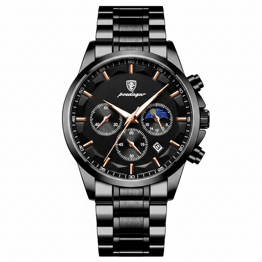 POEDAGAR Royal – Montre Chronographe Sport & Business en Acier Brossé