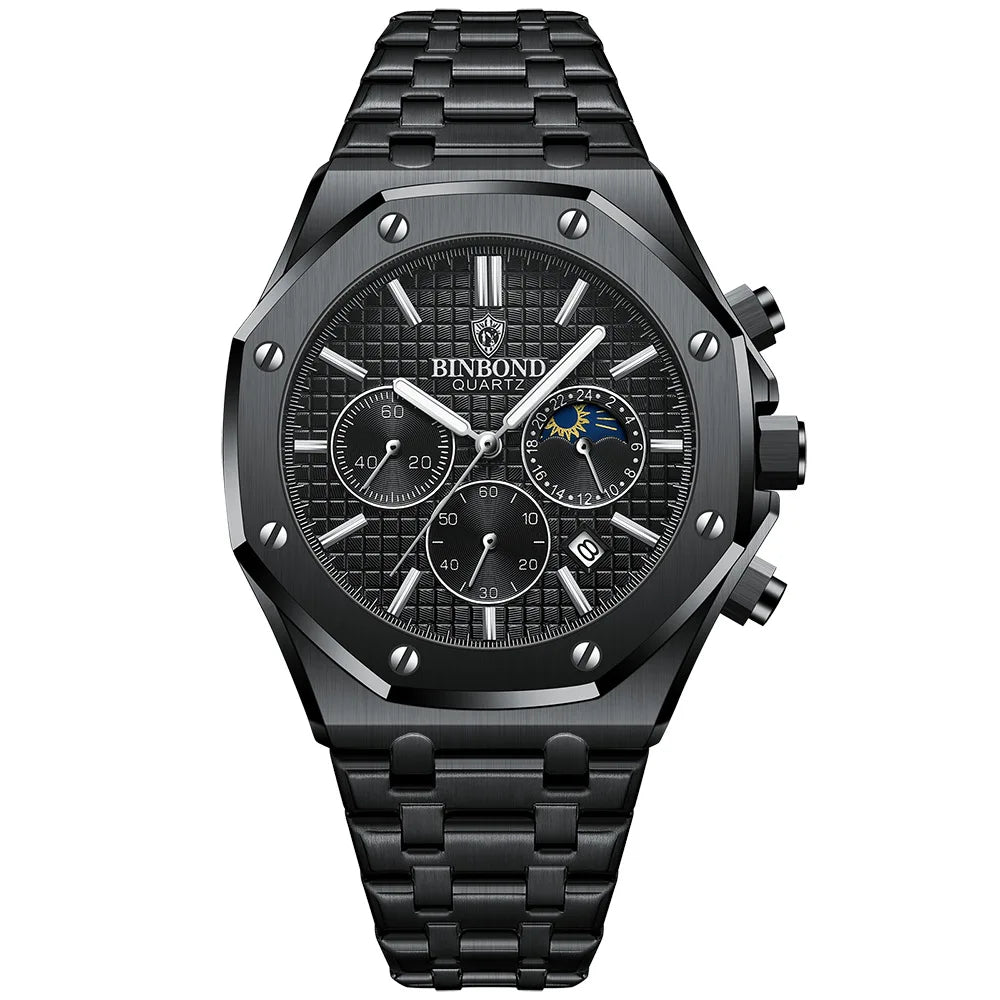 BINBOND Luxury – Montre à Quartz en acier inoxydable