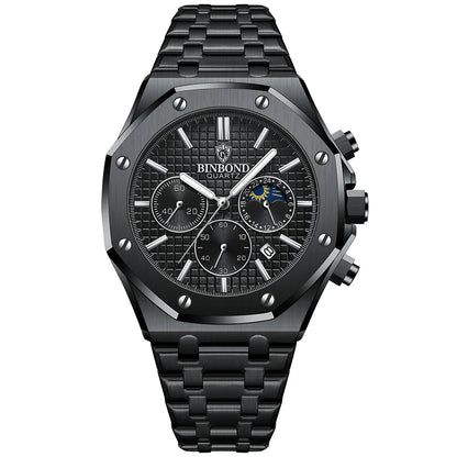 BINBOND Luxury – Montre à Quartz en acier inoxydable