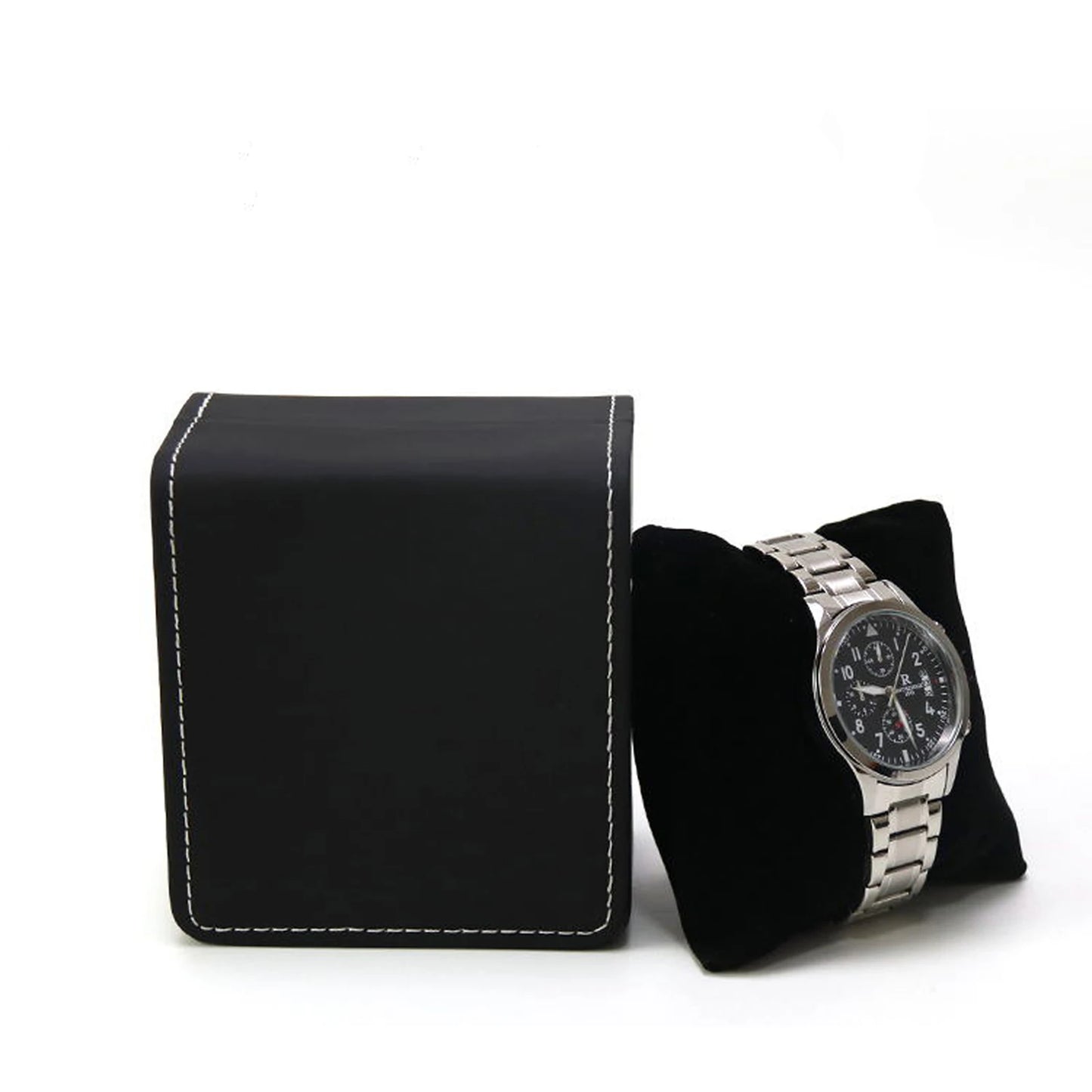 Écrin Individuel de Prestige – Cuir Noir et Coussin de Présentation