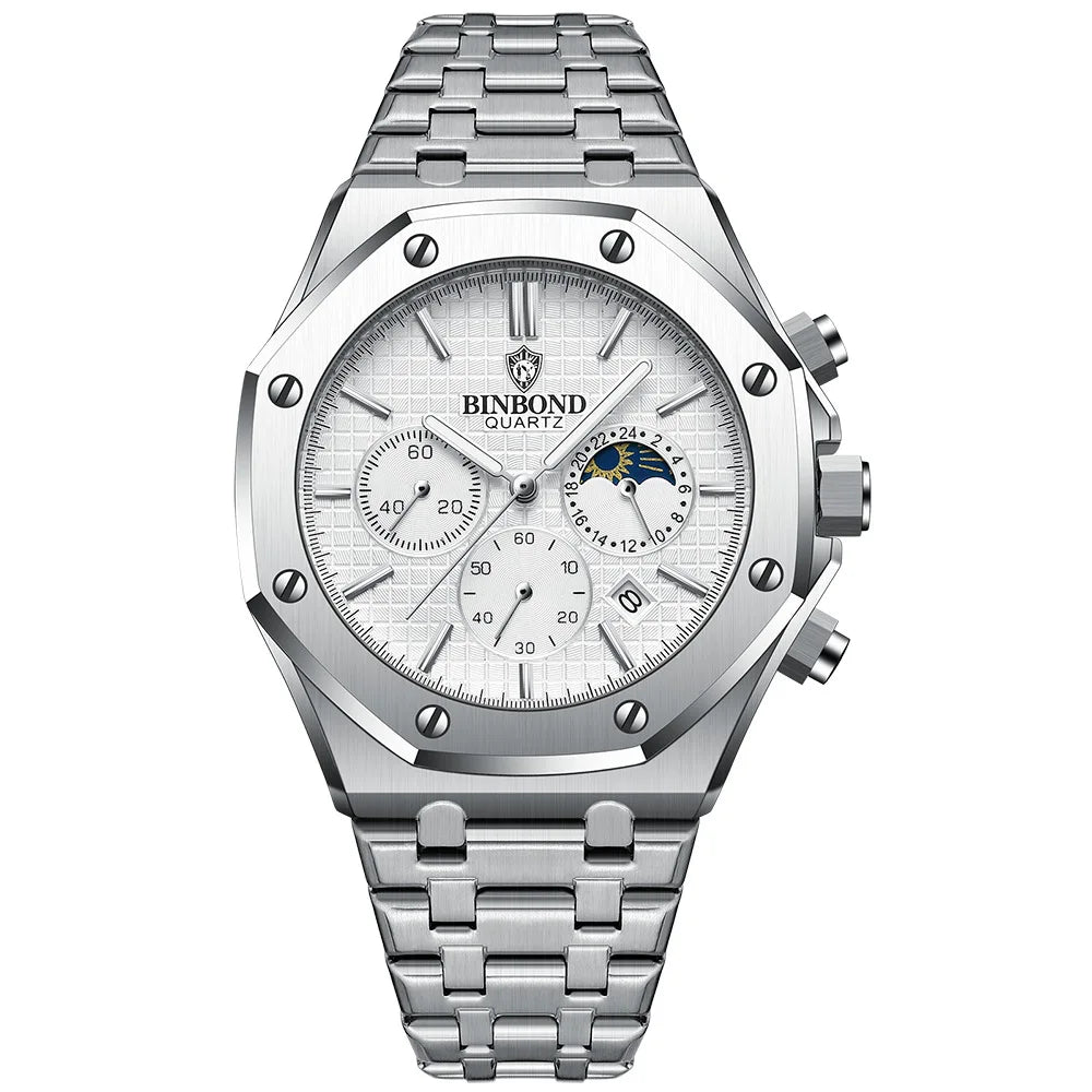 BINBOND Luxury – Montre à Quartz en acier inoxydable