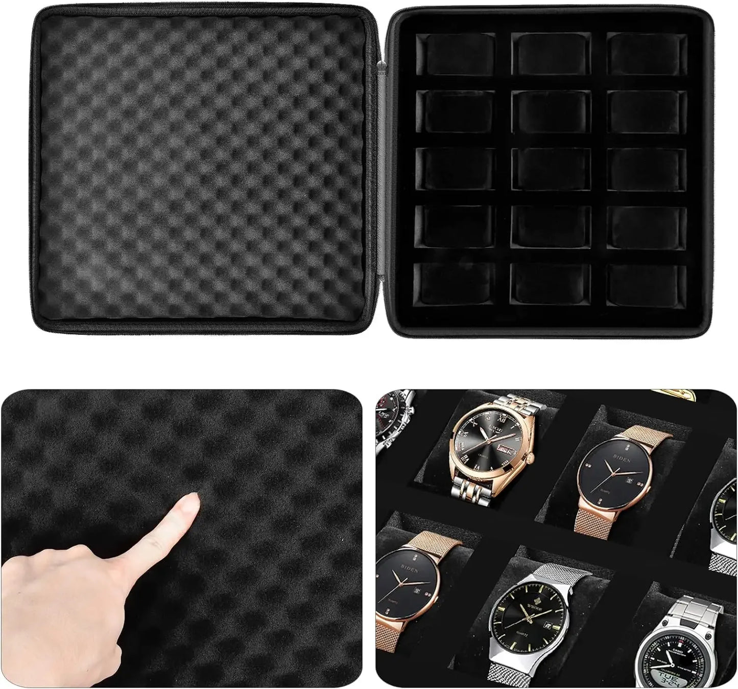 Boite de rangement de Prestige pour Montre avec Coussin de Présentation - 15 rangements