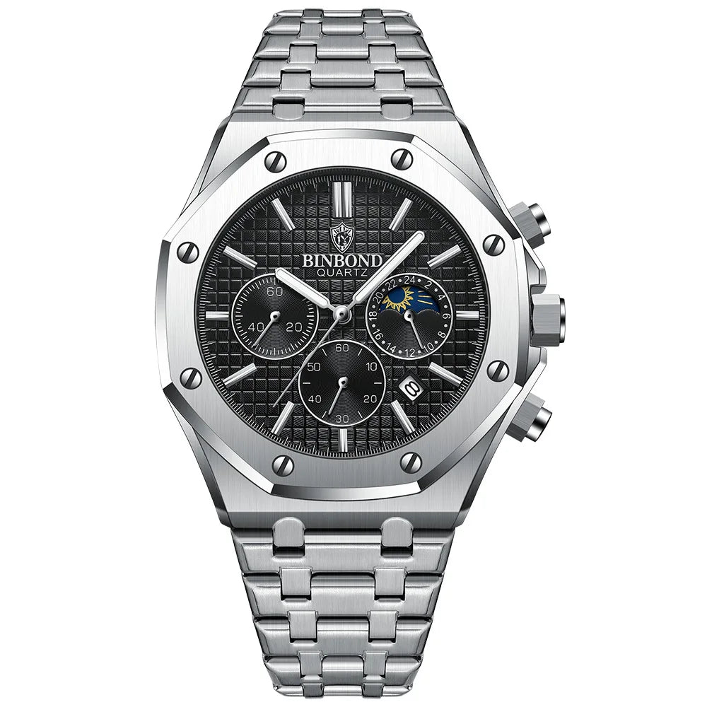 BINBOND Luxury – Montre à Quartz en acier inoxydable