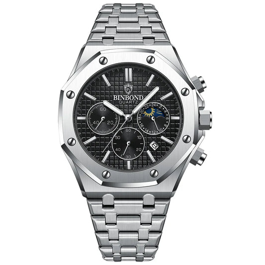 BINBOND Luxury – Montre à Quartz en acier inoxydable